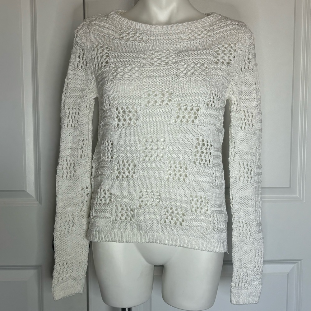Banana Republic White Open Stitch Loose Knit Cotton Blend Sweater XS